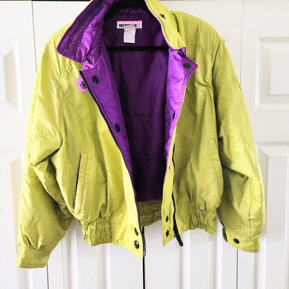 Obermeyer Women's Vintage Ski Jacket Parka Lime Green & Purple Lining, 12 - Picture 6 of 7
